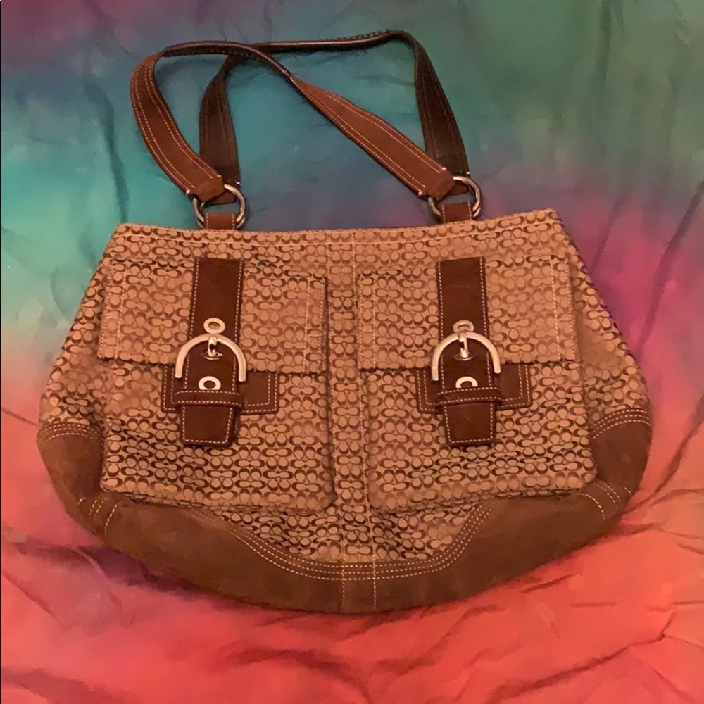 Vintage Coach Bag Khaki Signature Tote Purse